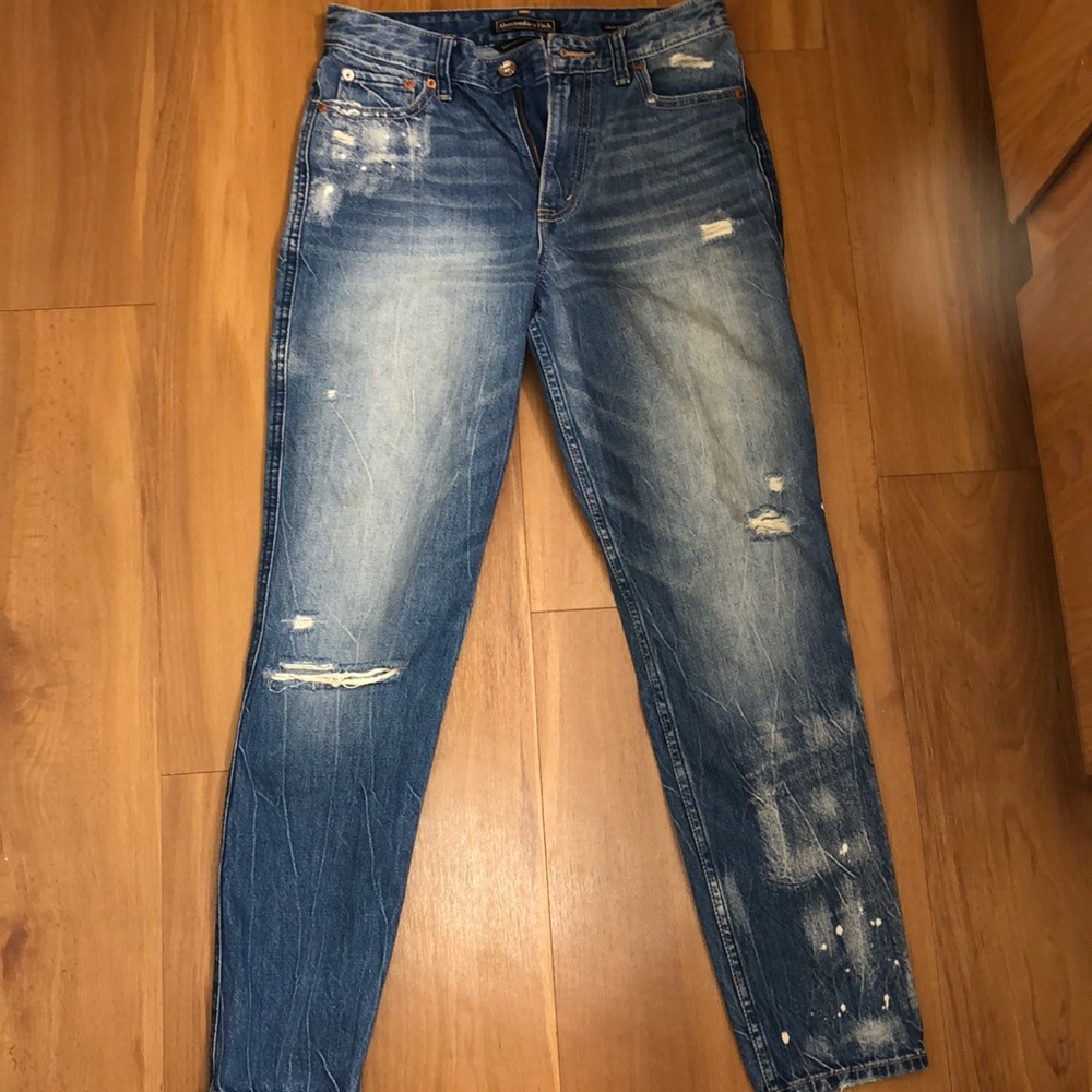 Distressed high rise girlfriend jeans